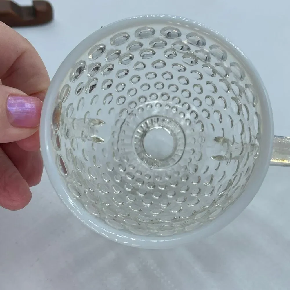 Vintage Anchor Hoking Moonstone Opalescent Hobnail Glass creamer & sugar